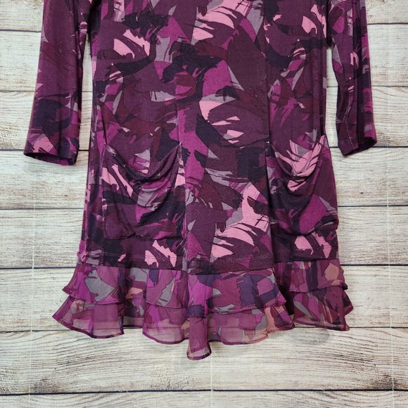 LOGO Lori Goldstein Women's Size XXS Purple Abstract  Tunic Top Chiffon Hemmed - Picture 3 of 14